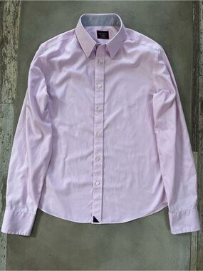 UNTUCKit Douro WF Slim Wrinkle Free Pink/White Pinstripe Dress Shirt Medium